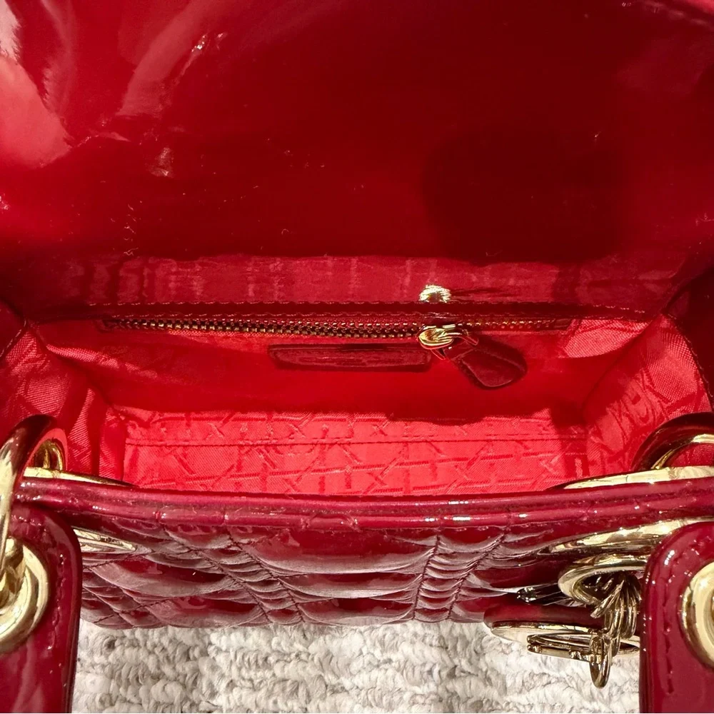 Red Leather Mini Bag with Gold Accents - Picture 7 of 8